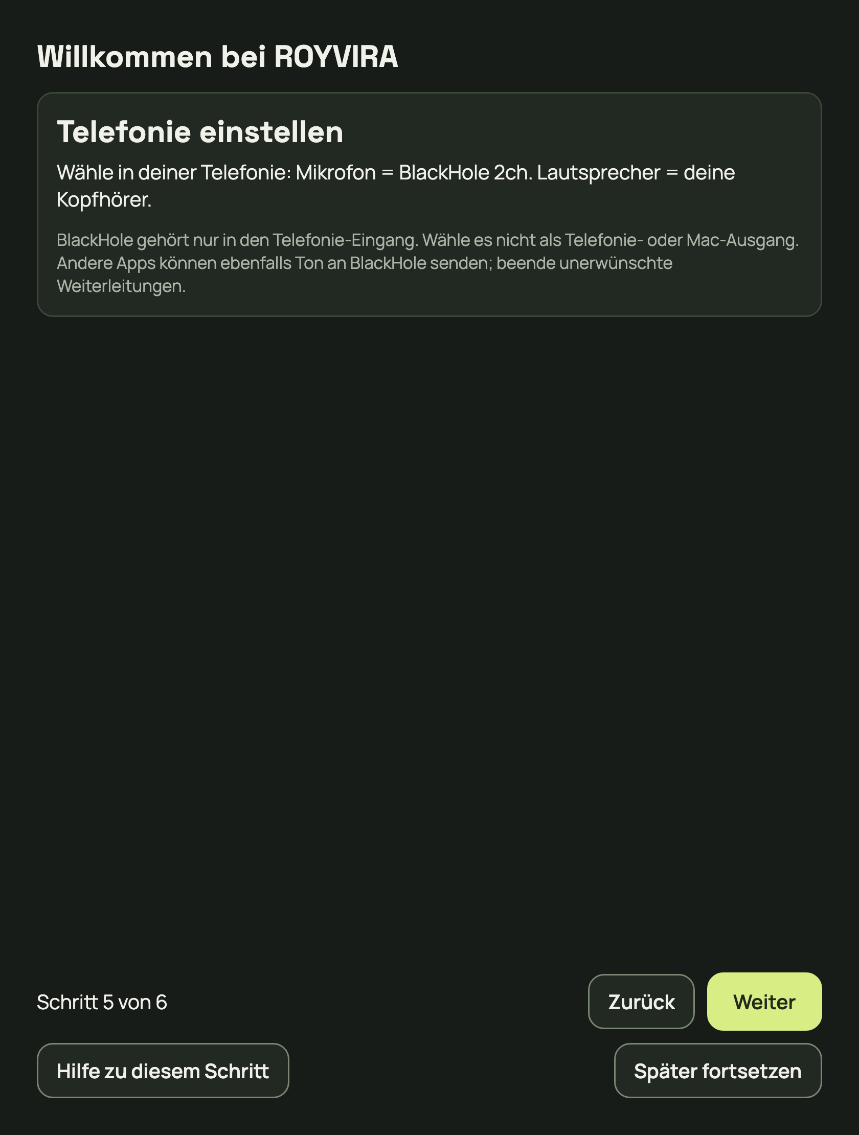 Allgemeiner Calling-Weg: BlackHole 2ch als Mikrofon, Kopfhörer als Lautsprecher.