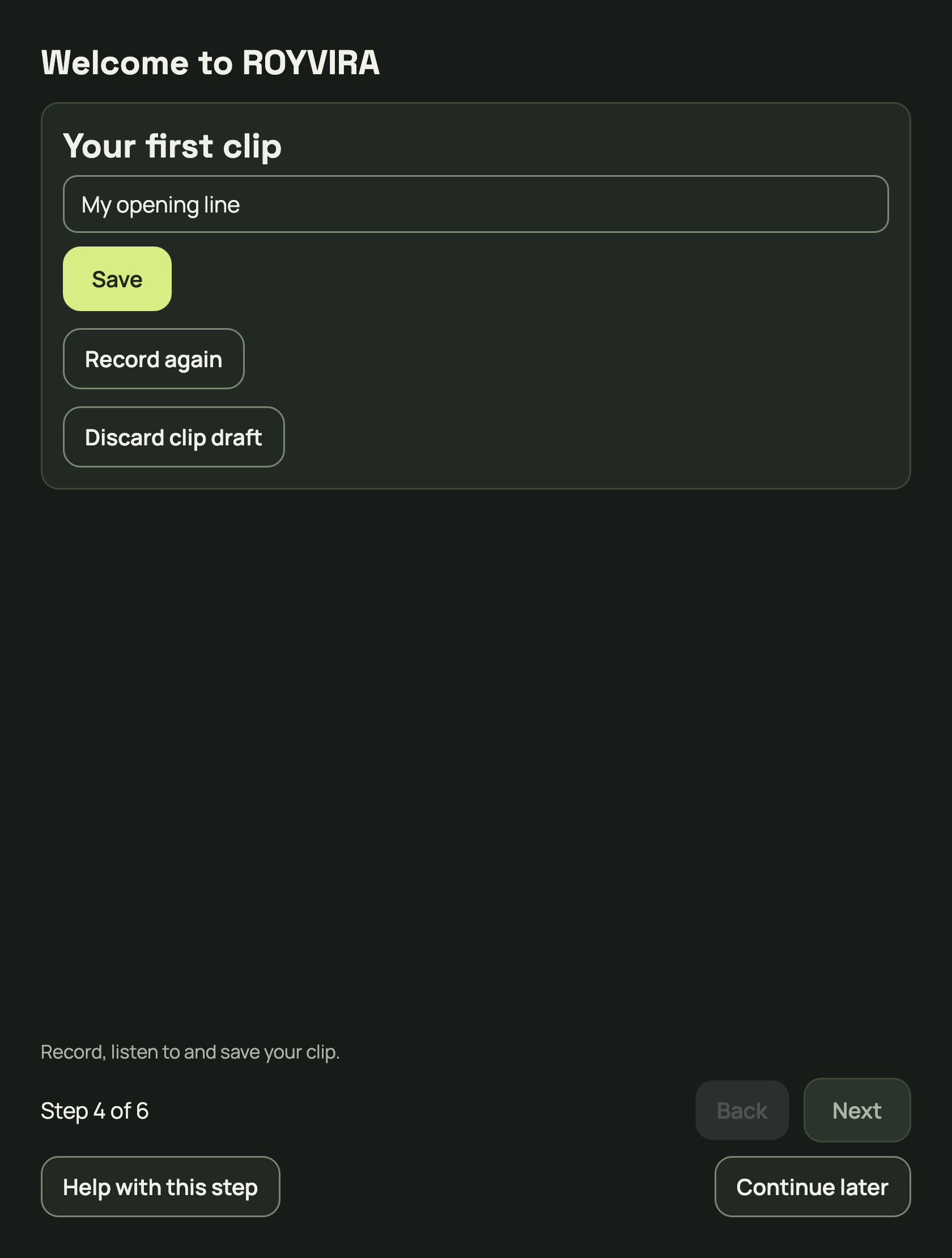 After confirming local listening, enter a name and choose Save.