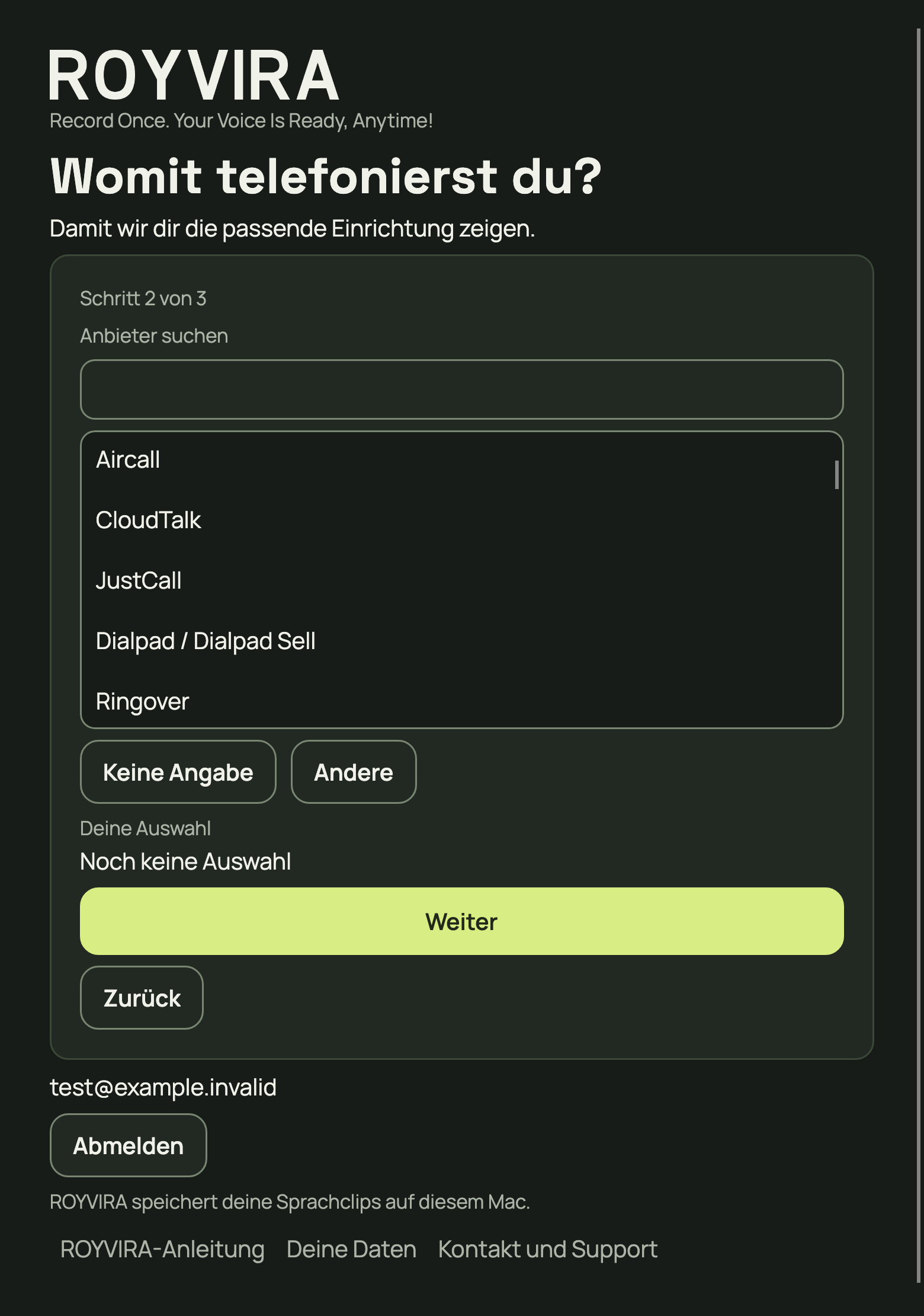 Calling-Tool bewusst auswählen. Keine Angabe und Andere sind gültige Antworten.