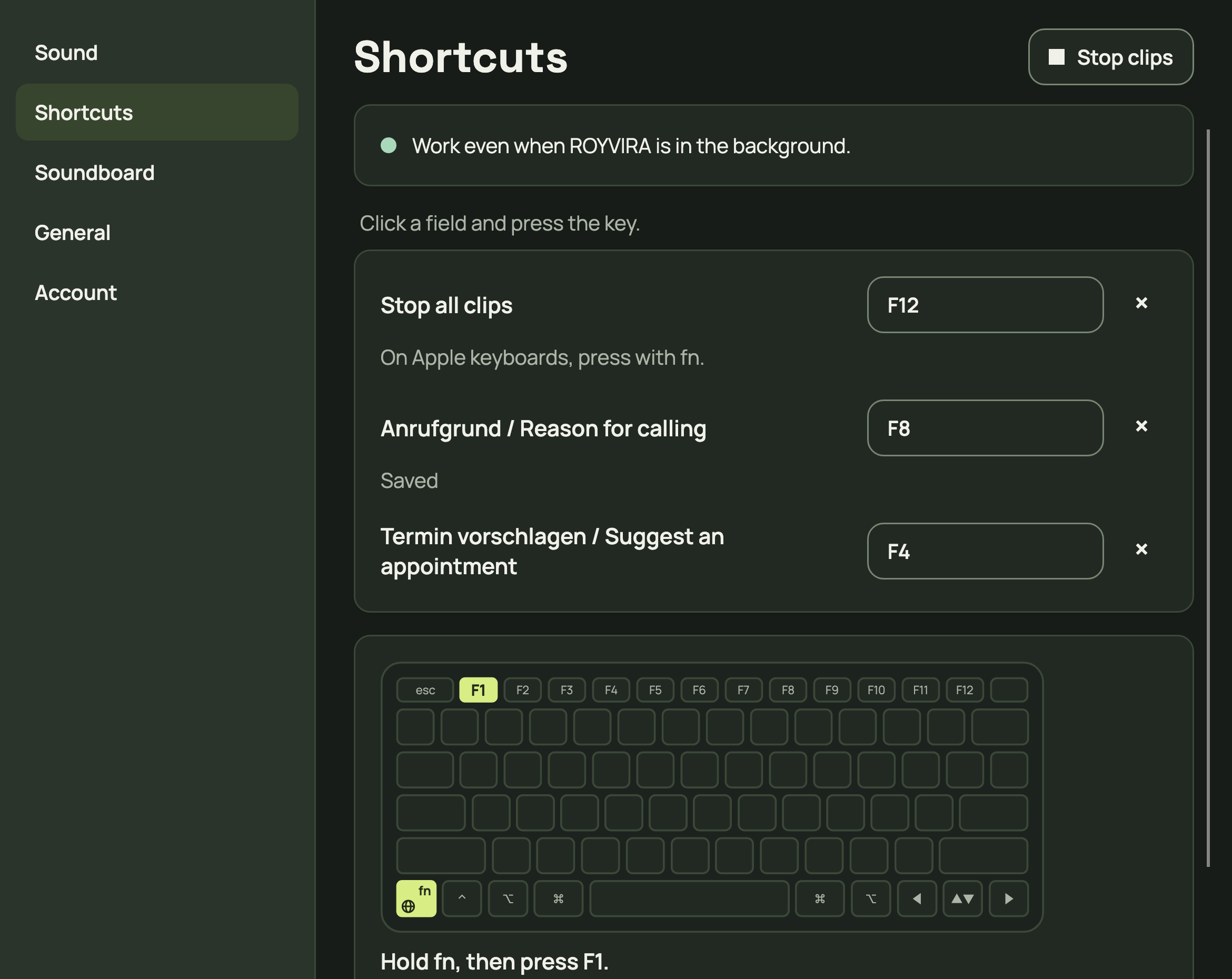 Saved example clip with F8. Choose your own shortcut.